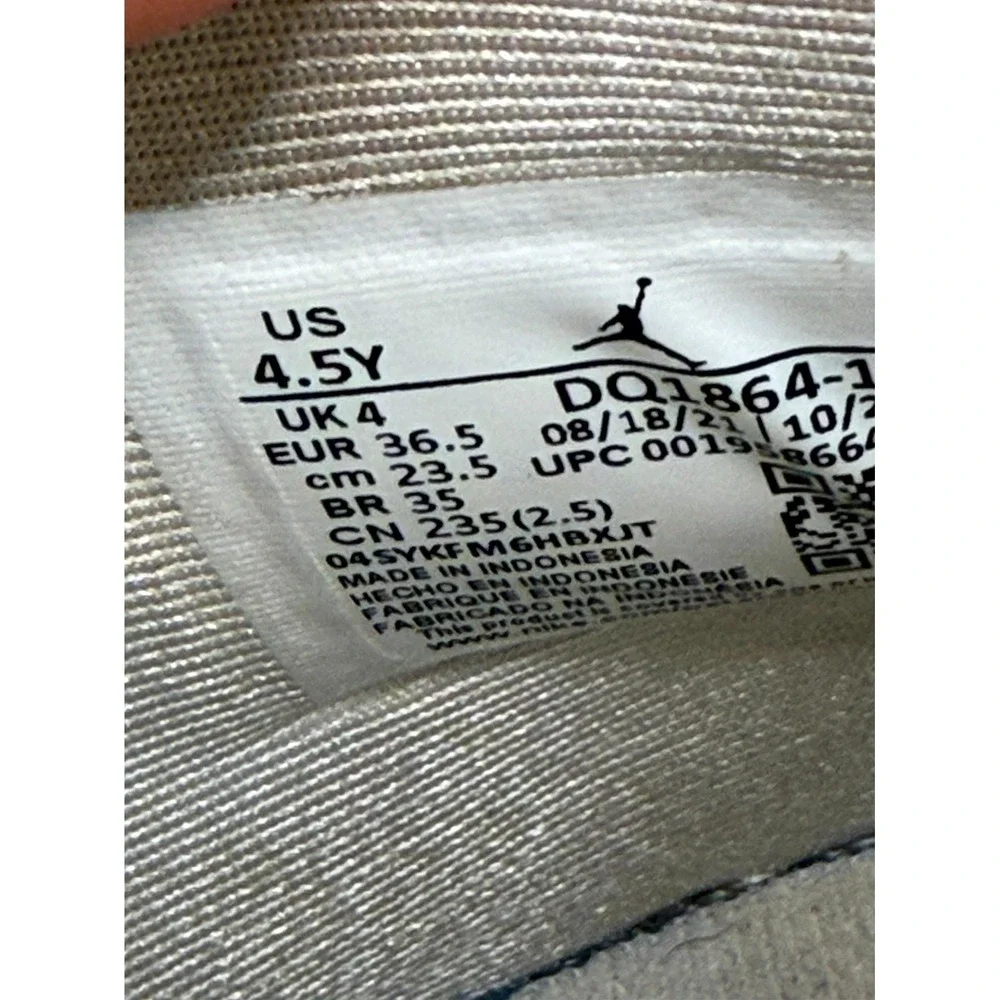 Nike Air Jordan 1 Mid GS Schematic DQ1864-100 Kid 4.5 Sneaker White Leather Shoe